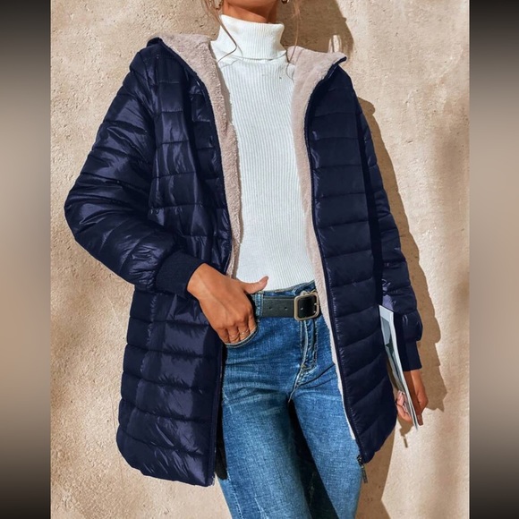 Luxe quilted teddy lined hooded jacket - Picture 1 of 16